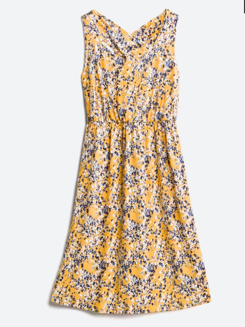 Kaileigh M Mustard Yellow Floral Twist Back Fit & Flare Dress